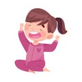 Cute Girl with Ponytail in Pajamas Stretching and Yawning Feeling Sleepy Vector Illustration Royalty Free Stock Photo