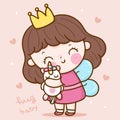 Cute girl princess angel vector hug unicorn doll pony child kawaii character Girly doodle