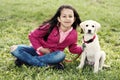 Cute Girl Puppy Walk Park Green Grass Sitting Royalty Free Stock Photo