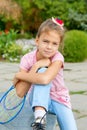 Cute girl with racket Outdoors Royalty Free Stock Photo