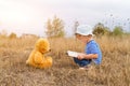 Cute girl reading book Teddy bear Royalty Free Stock Photo