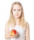 Cute Girl with red apple fruit. Healthy Eating Royalty Free Stock Photo