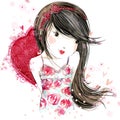 Cute girl with red heart. Valentine day. Royalty Free Stock Photo