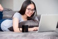 Cute girl relax work with a laptop