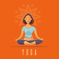 Cute girl relaxes in lotus position. Yoga girl