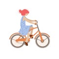 Cute girl ride a city bike. Smiling happy woman on a bicycle, vector illustration, doing summer sport activities