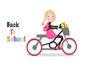 Cute girl riding a bicyle back to school background