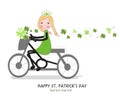 Cute girl riding a bicyle with Happy St. Patrick's Day