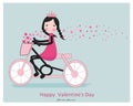 Cute girl riding a bicyle with hearts
