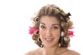 Cute girl in rollers Royalty Free Stock Photo
