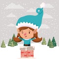 Cute girl santa helper with chimney Royalty Free Stock Photo