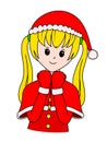 Cute girl in santa suit with arms folded.