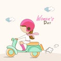 Cute girl on scooty for Womens Day celebration.