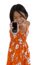 Cute girl showing her cellular phone Royalty Free Stock Photo