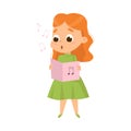 Cute Girl Singing with Open Music Book Vector Illustration