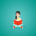 Cute girl siting with red book. creative student. study or education