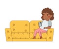 Cute Girl Sitting on Sofa with Smartphone Playing and Watching Vector Illustration