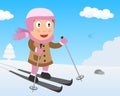 Cute Girl Skiing on the Snow in the Park