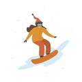 Cute girl snowboarding , cartoon winter vector illustration