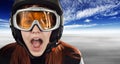 Cute girl with snowboarding helmet and goggles Royalty Free Stock Photo