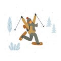Cute girl snowshoeing in winter forest isolated vector illustration graphic