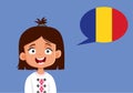 Cute Girl Speaking Romanian Language Vector Character Design