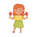 Cute Girl Standing and Playing Maracas Vector Illustration