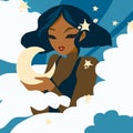 Cute girl with stars and moon Royalty Free Stock Photo