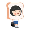 Cute girl student holding bag education with Toast bread Head