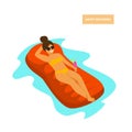 Girl sunbathing on inflatable mattress in the swimming pool