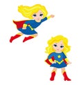 Cute Girl superhero in flight and in standing position.