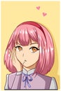 Cute girl with swag style pink hair design character cartoon illustration