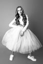 Cute girl teenage with long curly hair posing studio nature portrait. Black and white Royalty Free Stock Photo