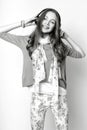 Cute girl teenage with long hair posing studio nature portrait. Black and white Royalty Free Stock Photo