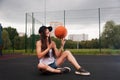 Cute Girl Throw Basketball