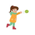 Cute girl throwing a ball. Outdoor baseball activity. Happy child throws ball Royalty Free Stock Photo