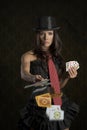 Cute girl throwing poker cards Royalty Free Stock Photo