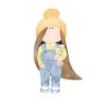 Cute girl tilda doll in overalls