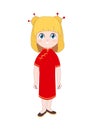 Cute Girl in traditional Chinese costume. Isolated Vector cartoon character Illustration with Happy kid