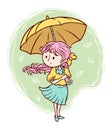 cute girl and umbrella illustration