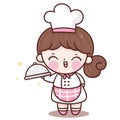 Cute girl vector Chef cartoon serving food kawaii bakery shop logo for kid dessert homemade food Royalty Free Stock Photo