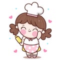 Cute girl vector Chef cartoon smile kawaii bakery shop logo for kid dessert homemade food