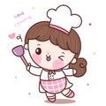 Cute girl vector Chef cartoon with spatula kawaii bakery shop logo for kid dessert homemade food