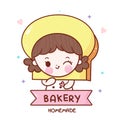 Cute girl vector Kawaii bakery shop logo bread cartoon kid dessert