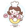 Cute girl vector Kawaii bakery shop logo cartoon kid dessert: Series Sweet Chef cooking, Girly doodle. Magic character Royalty Free Stock Photo