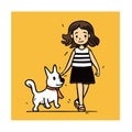 Cute girl walking with dog, vector illustration, cartoon style Royalty Free Stock Photo