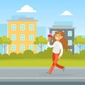 Cute Girl Walking on the Street and Eating Ice Cream, Kid Summer Outdoor Activity Cartoon Vector Illustration Royalty Free Stock Photo