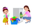 girl washing clothes with washing machine Royalty Free Stock Photo