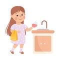 Cute girl washing her hands with soap. Happy kid doing everyday hygiene activities cartoon vector illustration Royalty Free Stock Photo