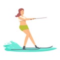 Cute girl water skiing icon cartoon vector. Beach activity